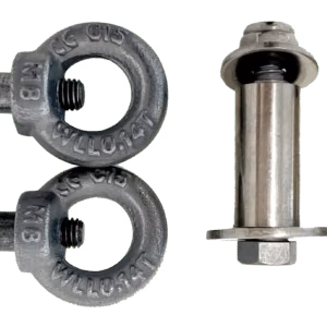 Creep Gate Lift Assist Bolt Kit with two eye bolts and two metal lift-assist bolts.