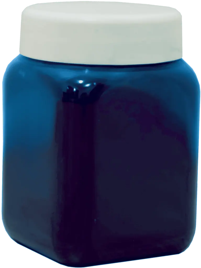 Jar of blue food dye for Shy Feeders.