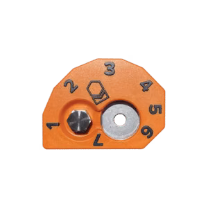 Orange lower cam adjuster marked with numbered positions from 1 to 7.