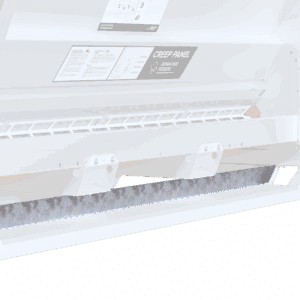 Metal lamb barrier feeder with a visible Creep Panel label and feed trough.