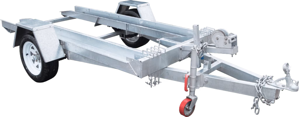 HD Pivot Transporter with a metal frame, wheels and towing hitch.