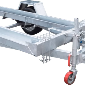 HD Pivot Transporter with a metal frame, wheels and towing hitch.
