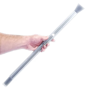 A hand holds a long, pale grey cleaning tool with flat ends.
